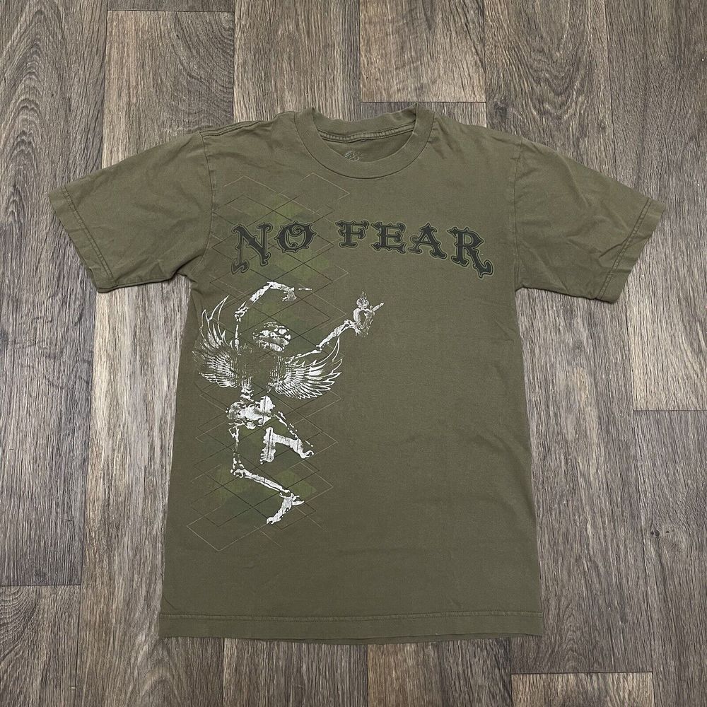 Vintage Y2K No Fear T-Shirt Men's Small Dark Green Graphic Tee Skate Streetwear - Picture 1 of 7